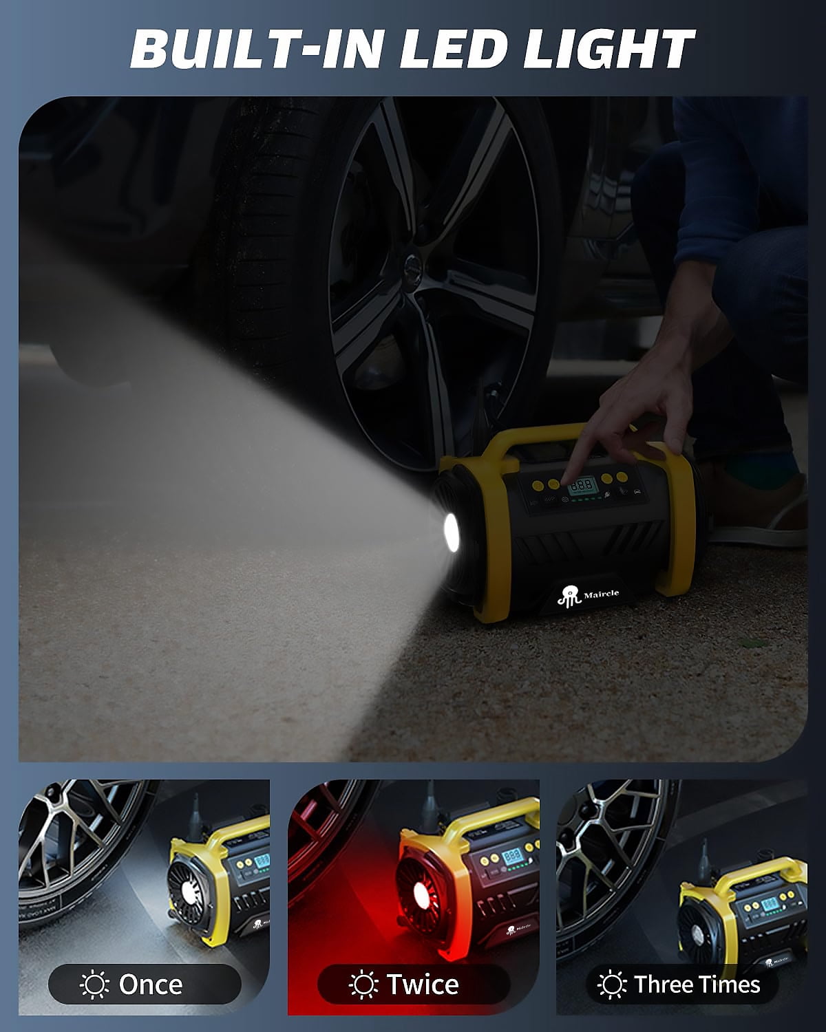 Maircle  AC/DC Tire Inflator, 3 in 1 Portable Air Compressor for Car Tires with Auto Shut-off, LED Light, 150PSI Air Pump for Cars, Balls, Motorcycles