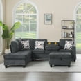 thumbnail image 3 of BSHTI 94.49”L-Shaped Modular Sectional Sofa, with Convenient Storage Ottoman, Corduroy Fabric, Drop-Down Middle Backrest with Two Built-In Cup Holders, Dark Gray, 3 of 15