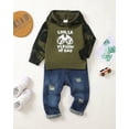 thumbnail image 2 of 3T Baby Boys Outfits 4T Boys Fall Winter Clothes Toddler Boys Long Sleeve Letter Print Hooded Top Jeans Pants 2PCS Set Green, 2 of 8