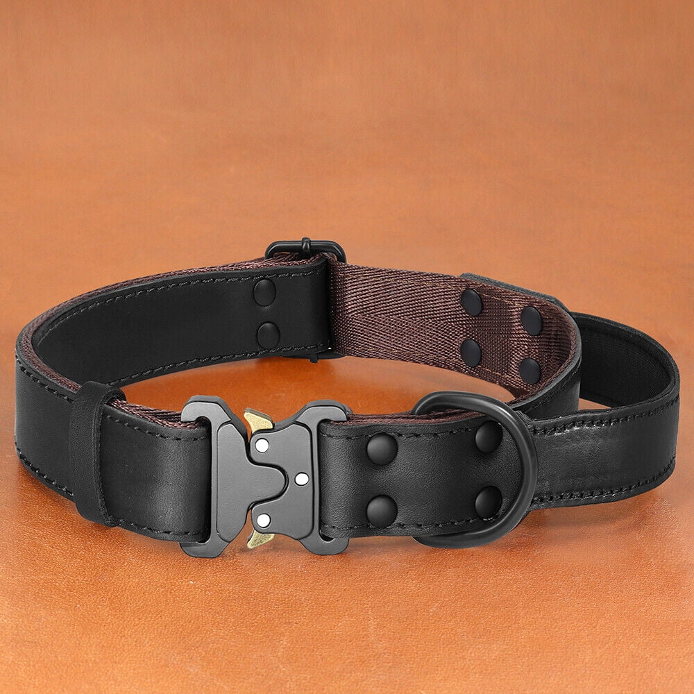 Pet Artist Genuine Leather Large Dog Collars Adjustable with Handle Heavy Duty Buckle