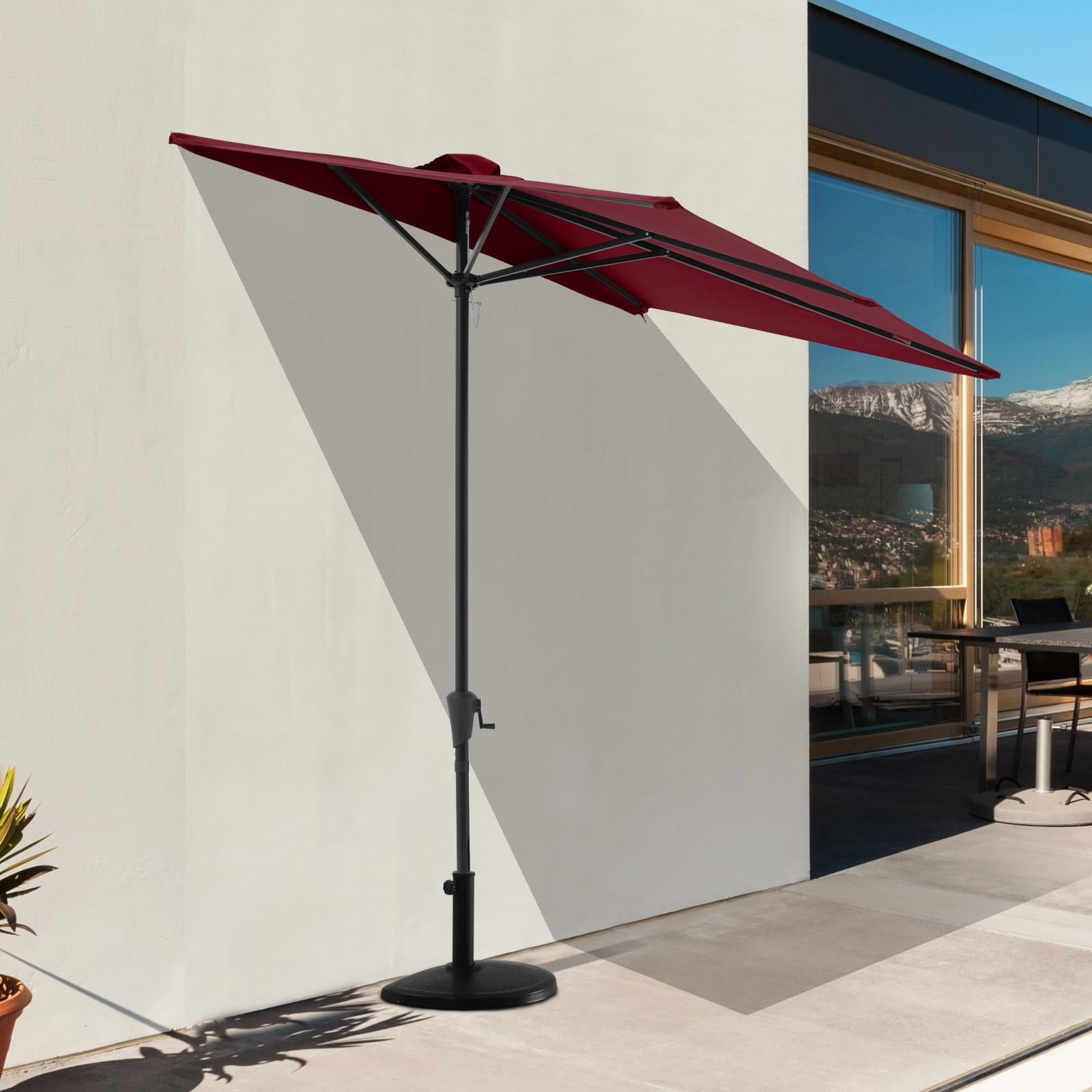 7.5’by 4’ Patio Umbrella with Outdoor Umbrella Base, Half Rectangular Outdoor Umbrella with Crank, Heavy-Duty Resin Patio Umbrella Base Included, Burgundy