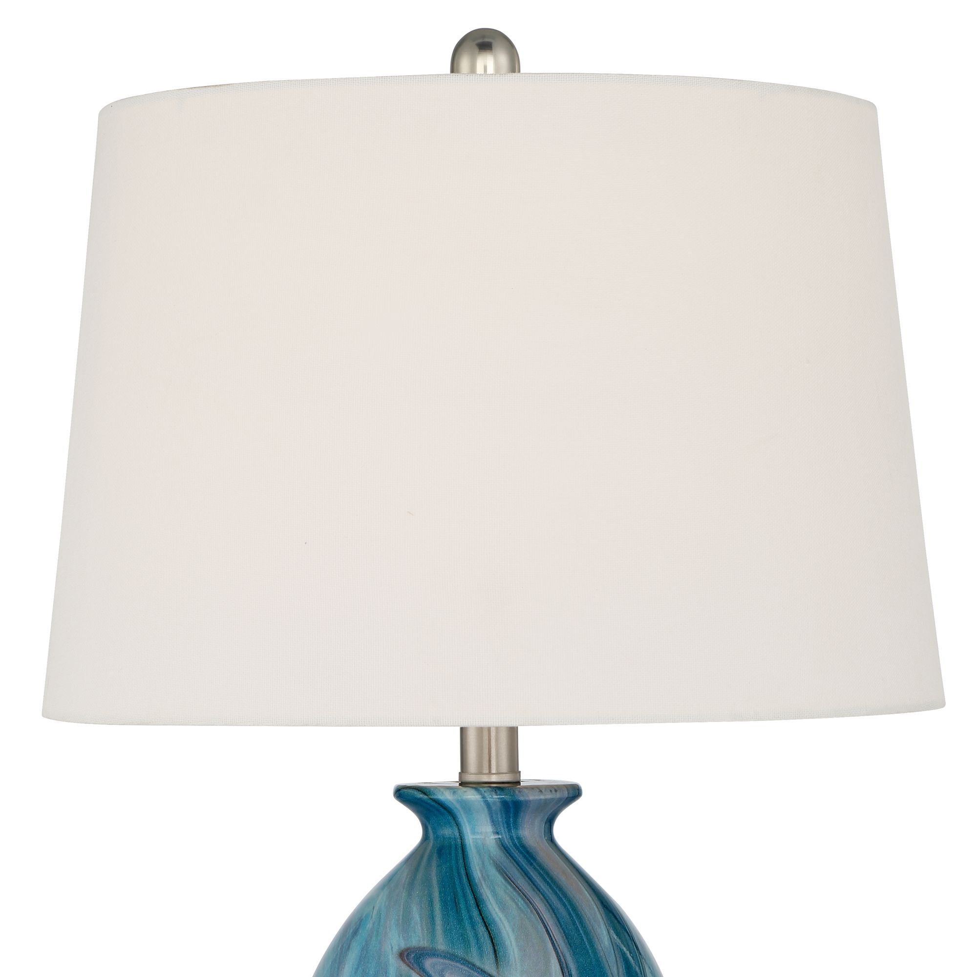 360 Lighting Carlton Modern Coastal Table Lamps 28" Tall Set of 2 Swirling Blue Faux Marble White Tapered Drum Shade for Bedroom Living Room Bedside