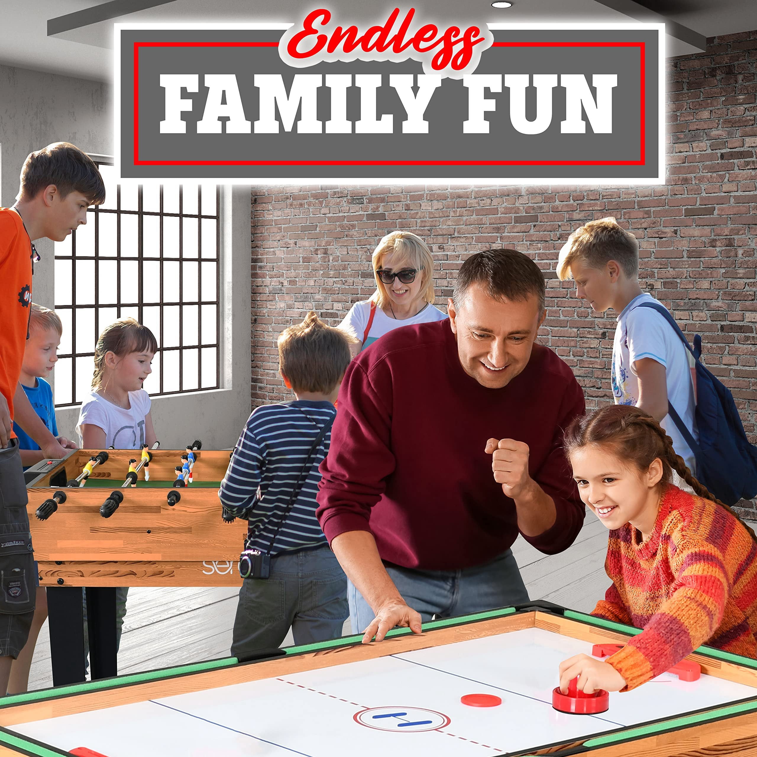 4in1 Multi Game Table, 48" Sports Arcade with Accessories, Ping Pong, Air Hockey, Pool Billiards, Soccer Foosball All in One, for Indoor and Outdoor, Family, Kids and Adults