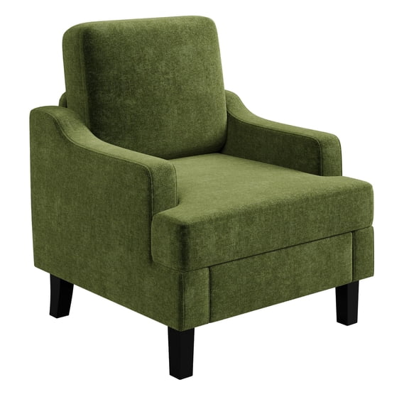Mid-Century Modern Chenille Accent Chair, Upholstered Comfy Armchair for Living Room Bedroom Office