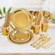 thumbnail image 2 of Vajilla desechable, suministros de decoración, vasos de papel, cucharas, tenedores, platos resistentes, siete juegos para catering, eventos, bodas, cenas, bares, festivales. Oro, 2 of 6
