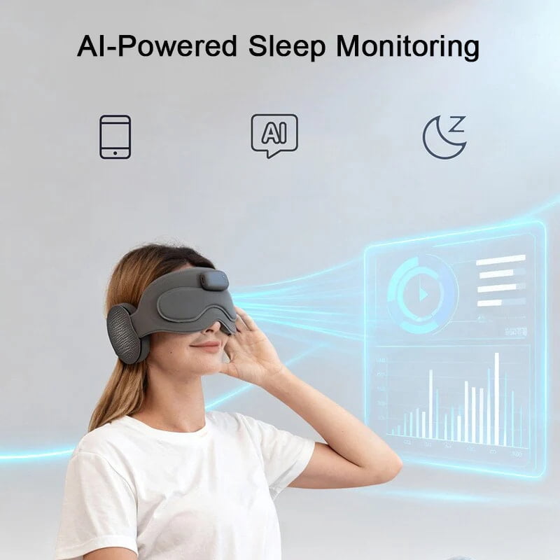 AI Sleep Eye Mask, Smart Sleep Aid with Meditation Music, Sleep Monitoring Tracker, APP Control, 3D Breathable Design, Rechargeable Eye Mask for Home, Travel, Office Nap, Insomnia Relief
