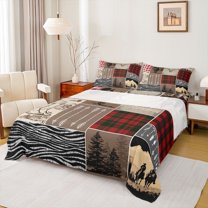 Homewish Cowgirl Cowboy Adult Queen Sheet Sets, Fashion Zebra Print Flat Sheet, Southwestern Countryside Queen Fitted Sheet, Brown Red Breathable Home Decor, 4-Piece