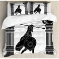 thumbnail image 3 of Toga Party Twin Size Duvet Cover Set, Black Warrior Silhouette Ready to Attack Between Ancient Ionic Palace Columns, Decorative 2 Piece Bedding Set with 1 Pillow Sham, Black White, by Ambesonne, 3 of 3