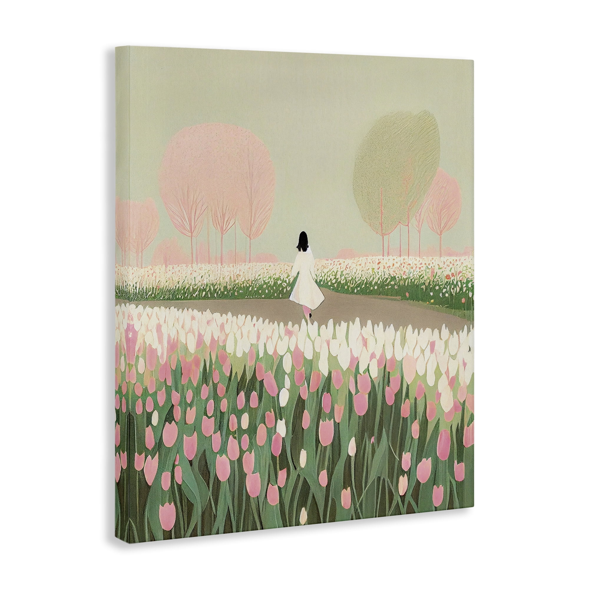 Stupell Industries Walking in Tulip Meadow Landscape Painting Gallery Wrapped Canvas Art Print Wall Art, 30 x 40
