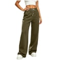 thumbnail image 3 of HomeDM Women's Sweatpants with Pockets Drawstring Wide Leg Army Green Athletic Lounge Pants Size 2XL, 3 of 7