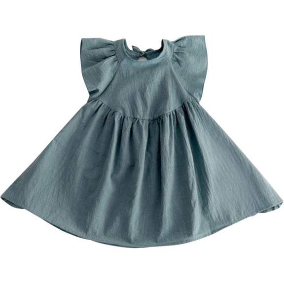 Little Girls Soild Classic Cotton Linen Dress Princess Straps Sleeveless Pockets Sleeveless Soft Casual Party Birthday Dress