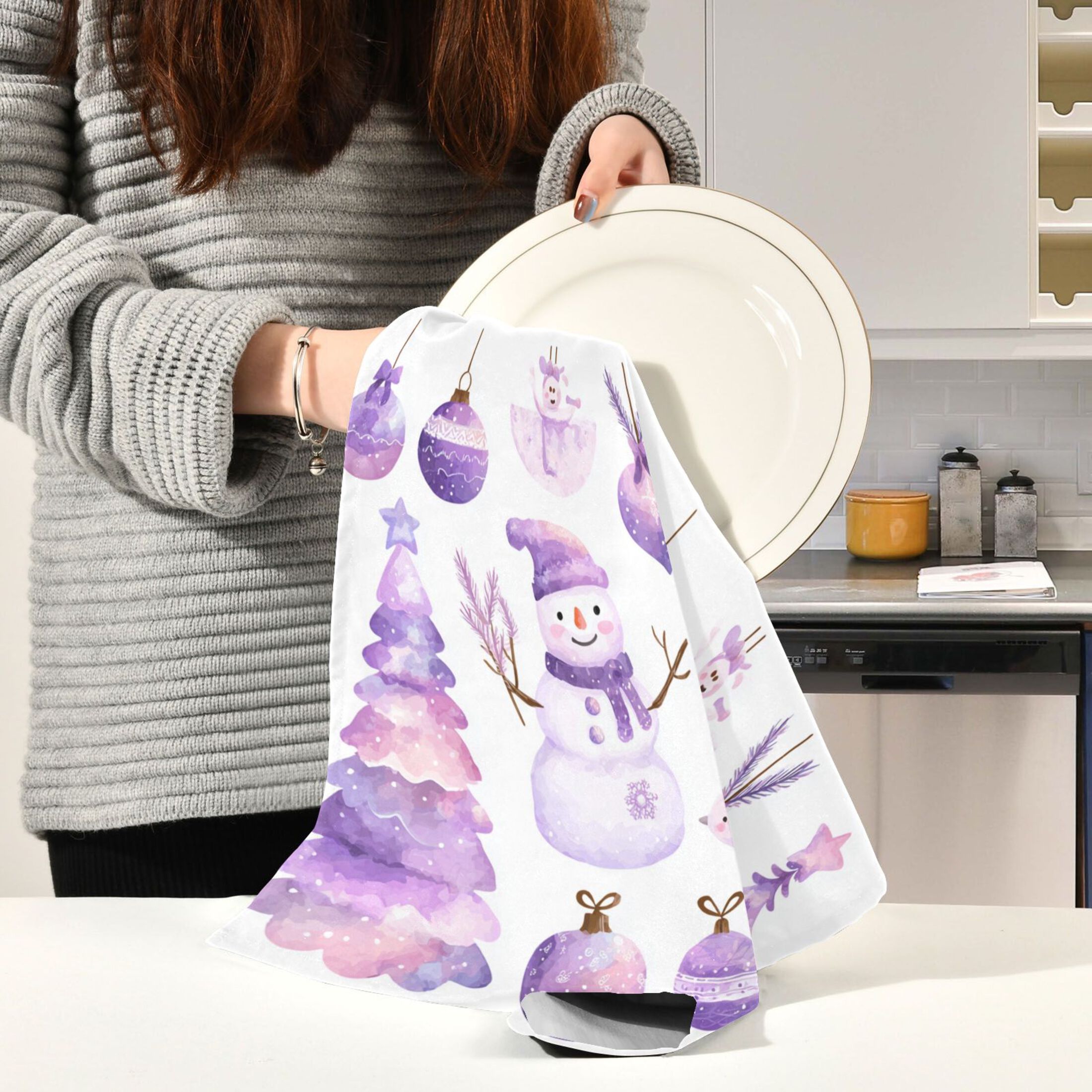 Kitchen Towel 28x18 Inches x6，Plate Towel, Decorative Towel, Napkin, Tea Towel Tea Towels For Kitchen Dish Cloths & Dish Towels Cute Purple Christmas Snowman