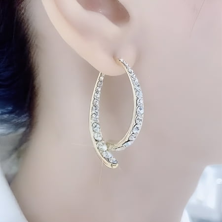 DESIGNICE 2026 New Cross Curved Earrings for Women, Silver Hypoallergenic Rhinestone Earrings, Jewelry Gifts for Women for Party,Dating,Casual,Evening,Festival
