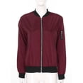 thumbnail image 3 of iiniim Women Bomber Jacket Full Zip Jacket Varsity Jacket Baseball Uniform Casual Outerwear Burgundy S, 3 of 7