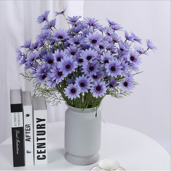 Nvzi Artificial Flowers 12 Bundles Artificial Silk Daisy Fake Flowers UV Resistant Outdoor Fake Wildflowers with Stems Greenery Shrubs Plants Arrangements for Home Garden for Decoration (Purple)
