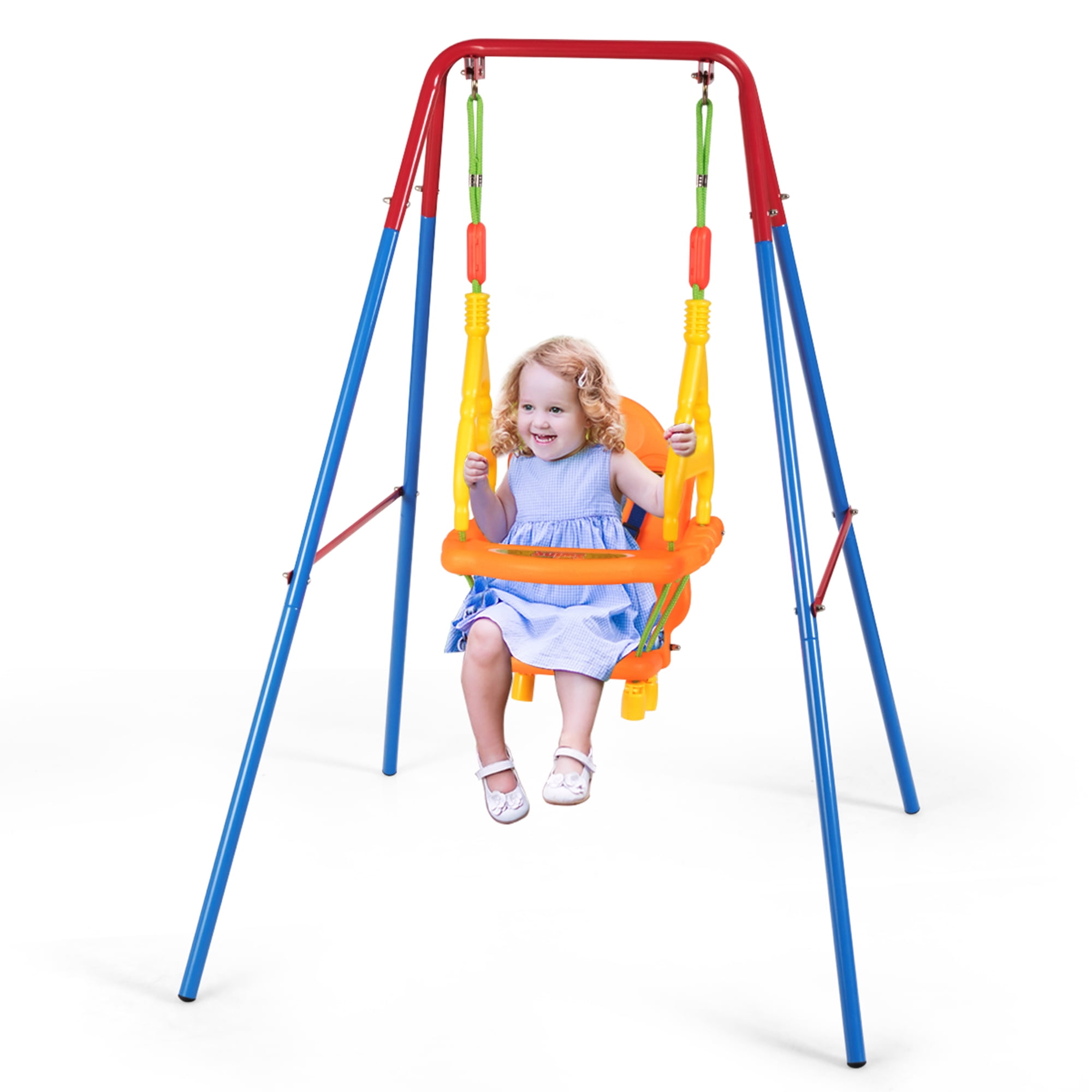 Blue OneConcept Miri Kids Outdoor Swing Frame Garden Swing Children Stable Robust Single-Seat, Up to 45kg, Rugged Construction