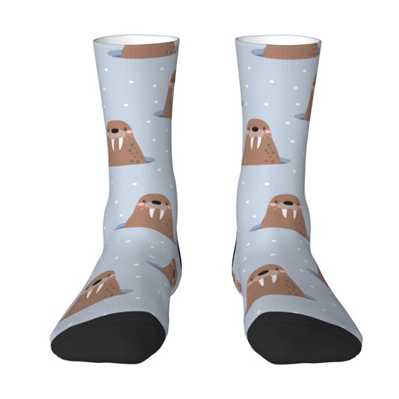 Uemuo Playful Walrus Wonders Pattern Women's Crew Socks, Soft Durable Breathable Moisture-Wicking with Odor Control Cotton socks