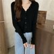 thumbnail image 2 of Ribbed Knit Cardigan Sweater for Women Long Sleeve V-Neck Wavy-hem Plain Knit Jacket Teen-girl Fall Winter Basic Outfit, 2 of 5