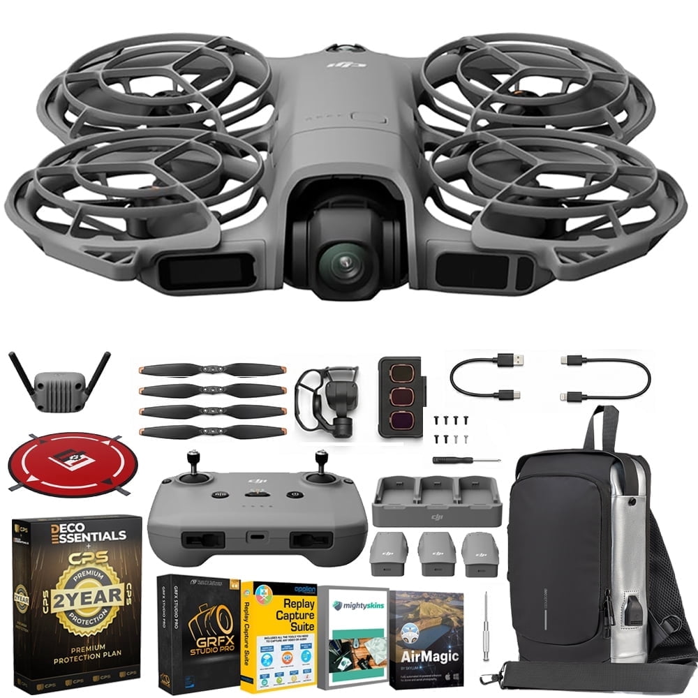 DJI Neo 2 Drone Fly More Combo 4K Camera Bundle with Tech Smart USA Drone Essentials Plus Software Bundle + Deco Gear Drone Landing Pad + Deco Essentials CPS 2 Year Protection Pack + Sling Backpack