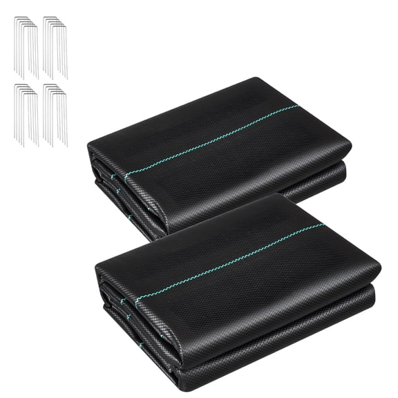 KFFKFF Durable Weed Barrier Fabric, 2 Rolls of 3x50FT 3.2oz Landscape Fabric, Woven Ground Cover for Weed Control, Garden Landscaping Fabric, Black Geotextile Material