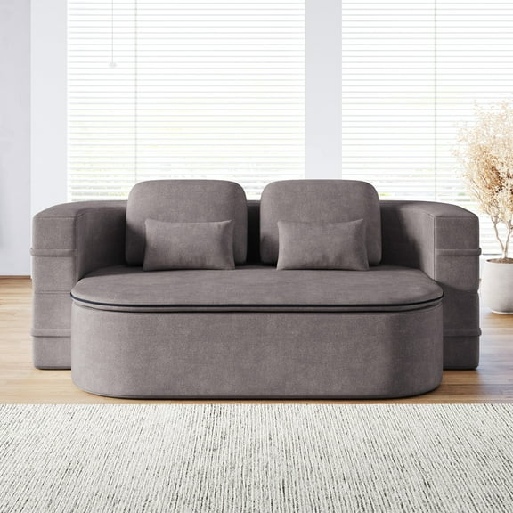 75''2-In-1 Foldable Sofa,Convertible Sleeper Foam Sofa Bed with Multi Functional Blanket, Chenille Floor Folding Sofa Bed, Floor Sofa Lounge Sofa for Living Room Bedroom Lounge Studio (Grey)