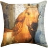 18" Brown and Blue Untamed Horse Printed Indoor Square Throw Pillow