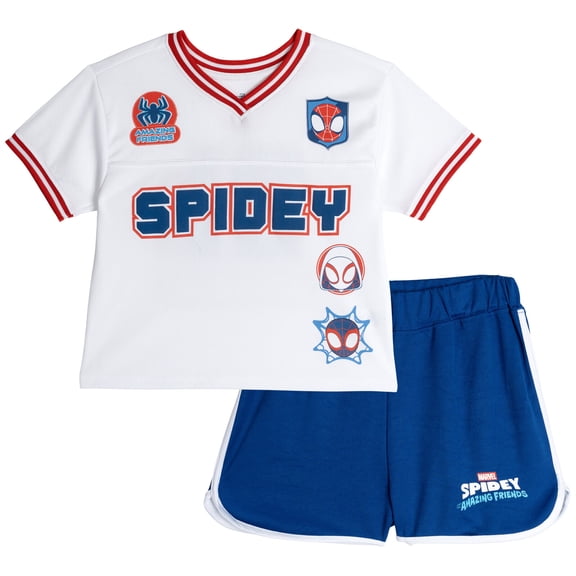 Marvel Spidey and His Amazing Friends Toddler Girls' Athletic 2-Piece T-Shirt and Shorts Set White Blue