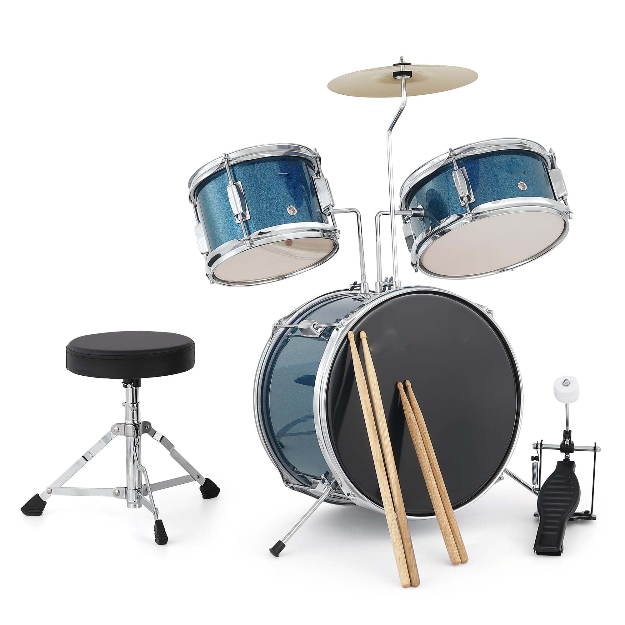 Huisuilinss Kids Drum Set For Musical Instruments,3-Piece Junior Drum Sets For Beginner,With Bass,Tom-Tom,Snare,Cymbals,Hi-Tone,Sticks,Base Pedal And Stool