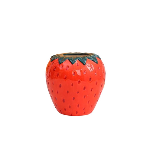 Injueey Jarrones de cerámica para arreglos florales, maceta de arte hidropónico con forma de fresa, jarrón para botellas, estante de oficina, Suministros de cerámica y alfarería Rojo Medio Injueey HA071888-02