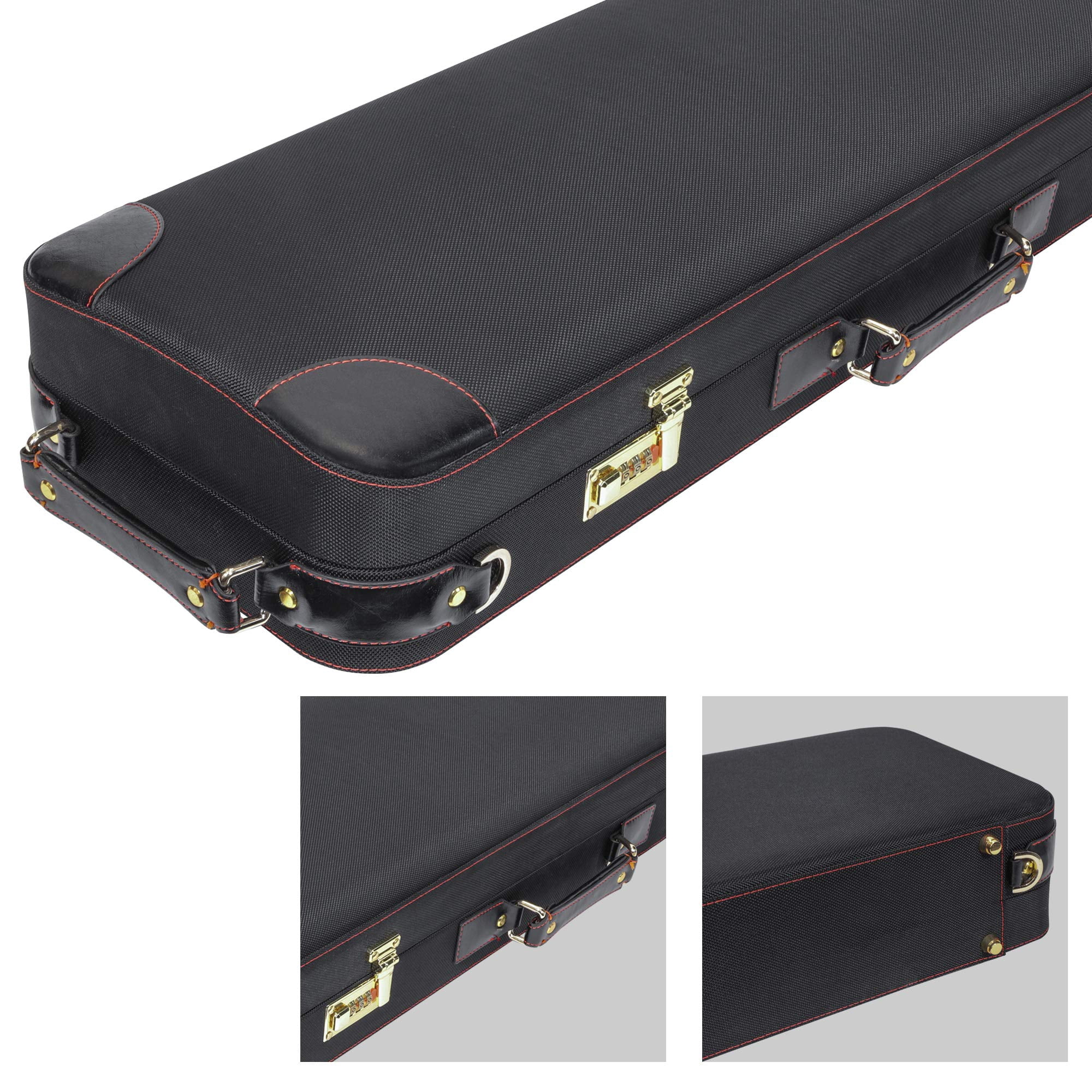 MI&VI Deluxe Hardwood Violin Travel Case 4/4 (Full Size) With Leather Handles | Adjustable Shoulder Straps | Thermal Insulation | Oblong Shape | Photo Pocket | Hygrometer- By MIVI Music (Black/Black)