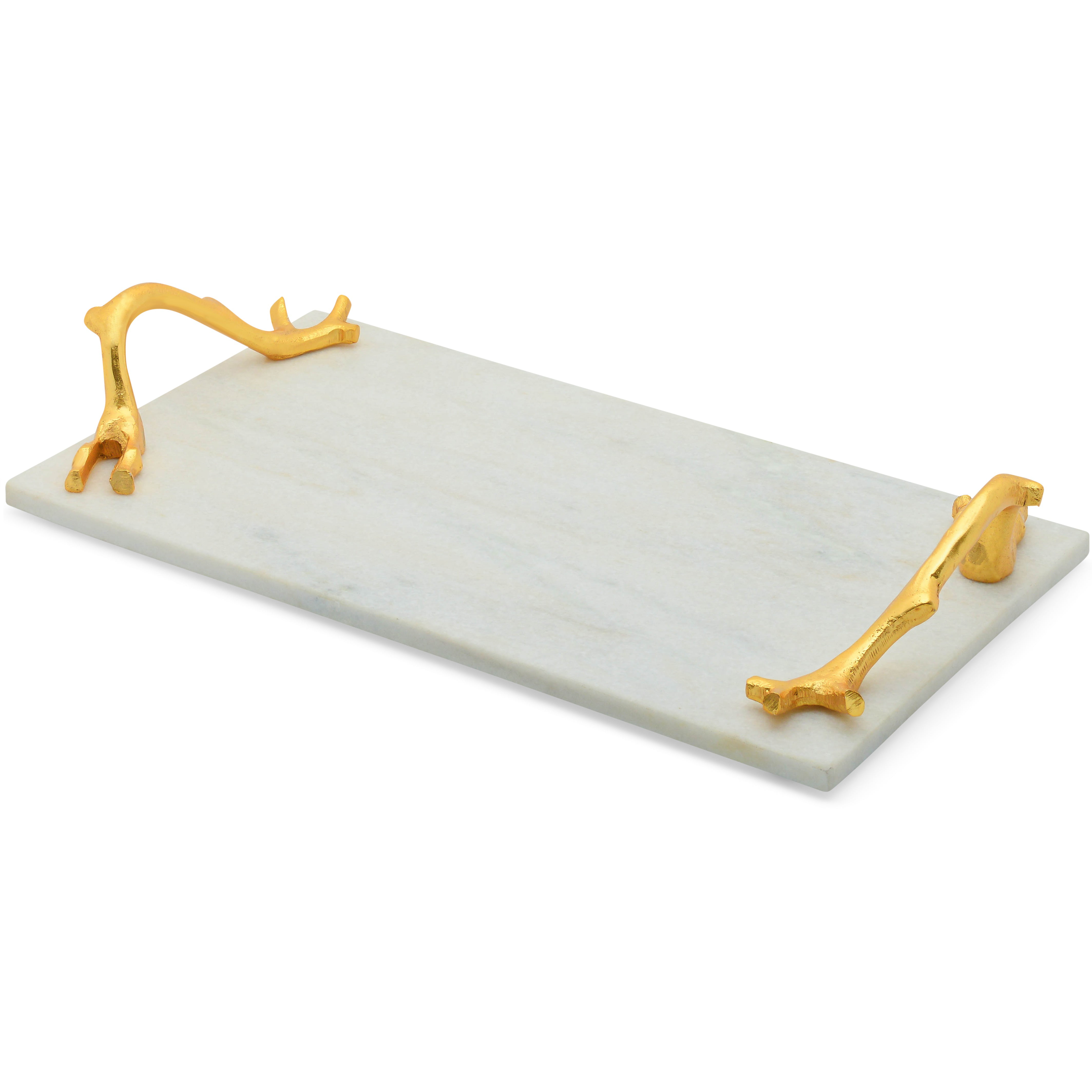 Cheer Collection White Marble Tray with Gold Plated Handles Large and Sleek Stone Tray for