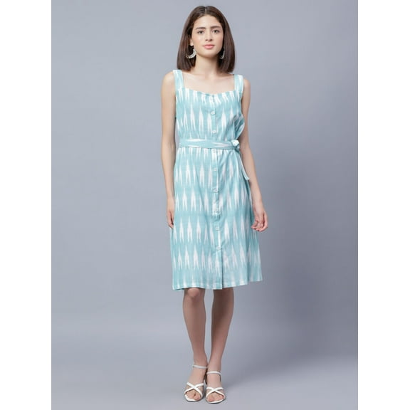 ENTELLUS | Sleeveless, square neck, knee length, Ikkat Dress