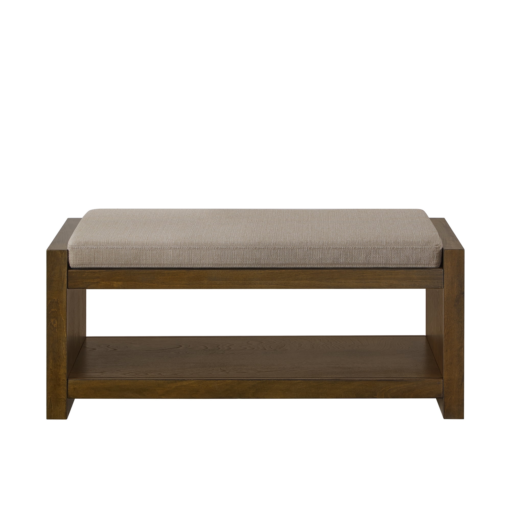 Accent Bench with Lower Shoe Shelf and Removable Cushion, 40-Inch Padded Entryway Bench for Living Room and Bedroom, Linen