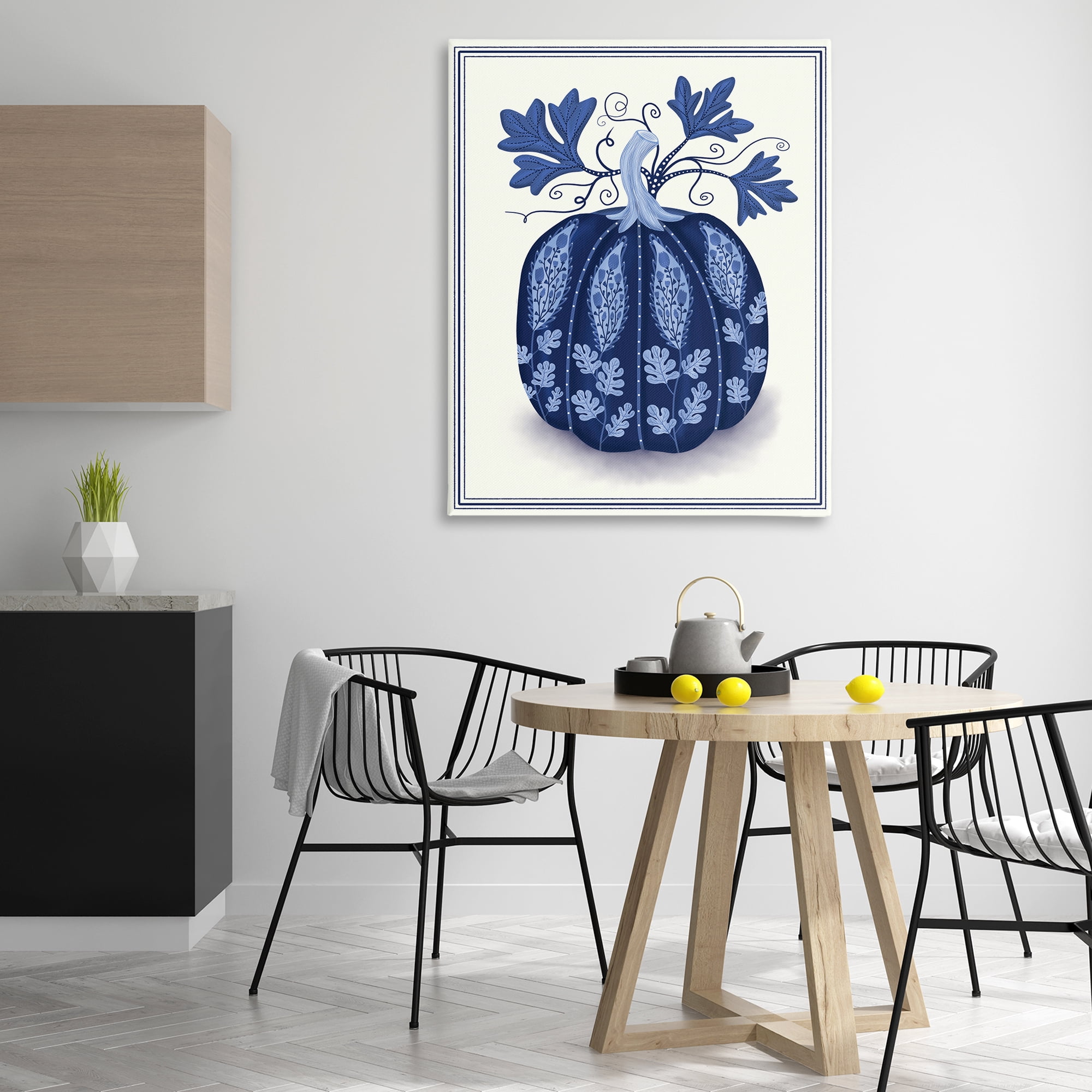 Stupell Industries Folk Pattern Fall Pumpkin Plants & Flowers Painting Wrapped Canvas Art Print Wall Art, 36 x 48
