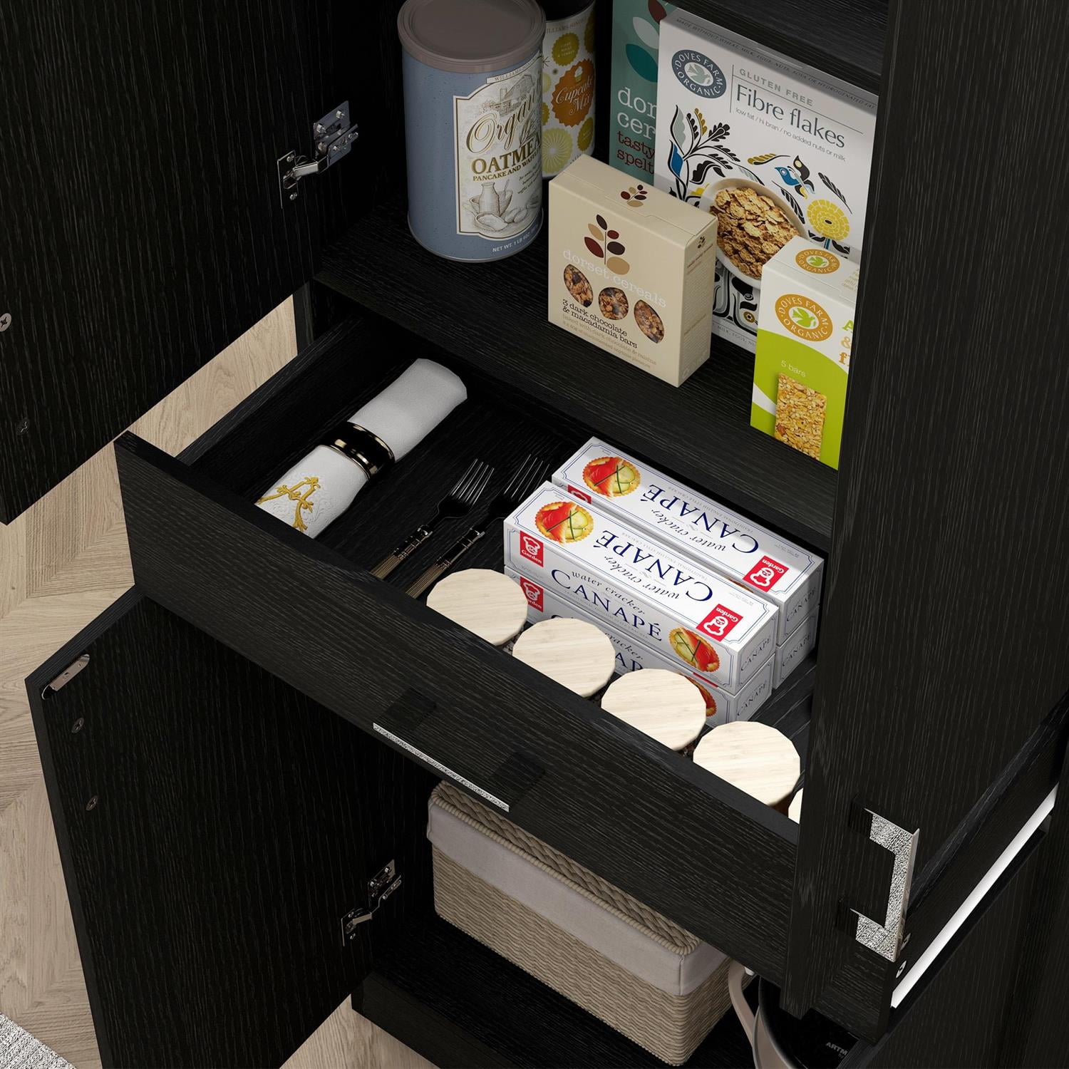 Demi Bonn 71" Tall Kitchen Cabinet with Drawer, Adjustable Shelves, Storage Solution for Home & Kitchen, Spacious Pantry, Black