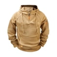 thumbnail image 2 of Men's Vintage Tactical Hoodie Quarter Zip Pullover Lightweight Long Sleeve Casual Sports Sweatshirts Light Brown L, 2 of 4