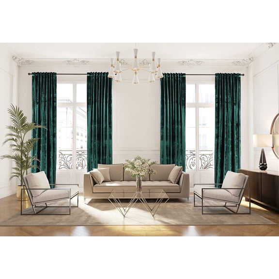 3S Brother's Emerald Green Extra Long Shiny Velvet Curtains Luxury Colors Light Blocking Hang Back Tab & Rod Pocket 1 Panel Curtain 5-30 Ft Home Décor Custom Made Drapes -Made in Turkey(52"W X 95"L)