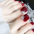 thumbnail image 3 of Apuakthei 24 piezas de uñas postizas para los dedos del pie, color rojo vino brillante con piedras, uñas postizas a presión, pedicura artificial para mujeres y niñas, 3 of 5