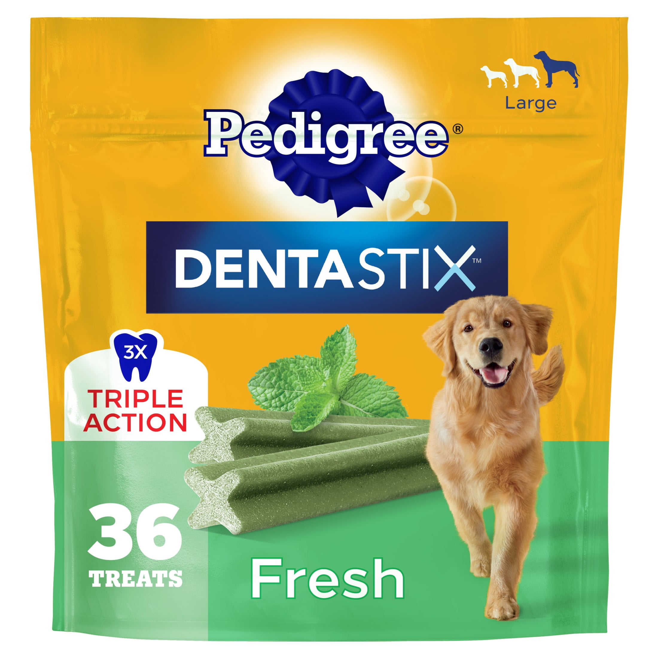 (4 pack) Pedigree Dentastix Fresh Flavor Large Breed Dog Dental Treats, 1.87 lb Bag