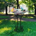 thumbnail image 3 of Glass Birdbath with Metal Stand Outdoor for Lawn Yard Garden Butterfly Decor, 18” Dia 21.65” Height, 3 of 7