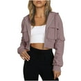 thumbnail image 2 of Womens Fall Cropped Jackets Zip up Long Sleeve Lightweight Short Coat Winter Trendy Hooded Sweatshirts New Business Casual Jackets for Women Pinky S, 2 of 8