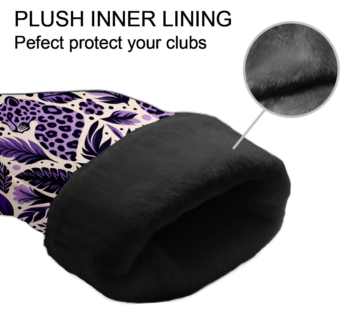 Golf Club Covers, Purple LeopardPlant Premium PU Leather Driver Hybrid Putter Head Covers with Velvet Lining, Waterproof Golf Gifts for Men Women