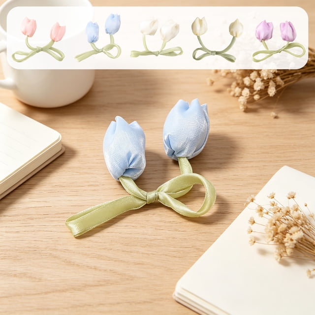 MTBLYS Capullos de tulipanes de tela para costura DIY | Flores artificiales suaves para lazos de cortinas y pinzas para el cabello | Accesorios para el cabello de nailon y elastano