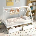thumbnail image 4 of Costway Lit Cabane en Bois Format Simple avec 2 Tiroirs Rangement sous Toit pour Garçons et Filles Blanc, 4 of 10