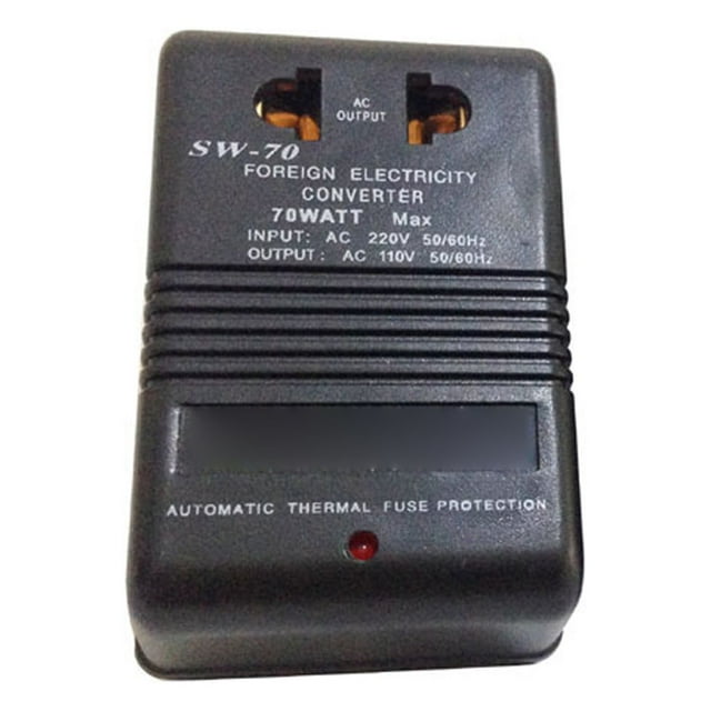 Inteprter Home Office Hotel Convertidor de voltaje portátil Camping Viajar Electricidad 110V a 220V Adaptador Regulador de fuente de Adaptadores de corriente Negro SW70 70W