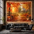 thumbnail image 6 of Autumn Forest Path with Rustic House and Pumpkins, Serene Vintage Scene for Nature Lovers, Canvas Print Art, Thanksgiving Gift Tapestry Wall Hanging for Living Room and Bedroom, 6 of 7