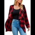 thumbnail image 3 of Chaqueta de Solapa A Cuadros con Abertura Frontal para Mujer, Camisas de Larga para Mujer, Chaquetas Ligeras Informales para Otoño. Rojo L, 3 of 9