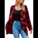 thumbnail image 3 of Chaqueta de Solapa A Cuadros con Abertura Frontal para Mujer, Camisas de Larga para Mujer, Chaquetas Ligeras Informales para Otoño. Rojo L, 3 of 9