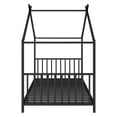 thumbnail image 6 of Kumix Twin Size House Floor Bed, Metal Floor Bed with Fence and Roof, House Bed for Teens, Playhouse Twin Bed Frame for Girls, Boys, Gray(Without Slats), 6 of 9