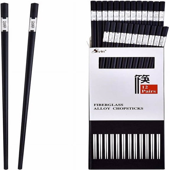 Wulawindy 12 Pairs Fiberglass Chopsticks - Reusable Chopsticks Dishwasher Safe, Chinese Japanese Korean Chop sticks, Non-Slip, 9 1/2 inches, Durable Chopsticks with Case - Silver
